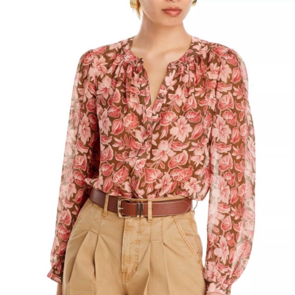 Veronica Beard Pink And Brown Floral Blouse